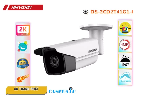   Camera Quan Sát DS-2CD2T41G1-I Camera Hikvision Thương Hiệu Uy Tín  Độ Phân Giải 4.0 MP Sử Dụng Công Nghệ IP Xem Ban Đêm Hồng Ngoại 50m Với Trang Bị Công Nghệ Hồng Ngoại Smart IR Thiết kế Kiểu Thân Kim Loại Với Chức Năng Thường Khả Chống Ngược Sáng DWDR 120db Chất Lượng  Chíp xử lý hình ảnh Progressive Scan CMOS phiên bản mới nhất  chuẩn nén H.265+/H.265/H.264+/H.264 lưu hình ảnh lâu hơn 