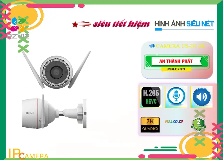 ✔️ Camera Wifi Ezviz Thiết kế Đẹp CS-H3-2K ✔️ Camera Wifi Ezviz Thiết kế Đẹp CS-H3-2K