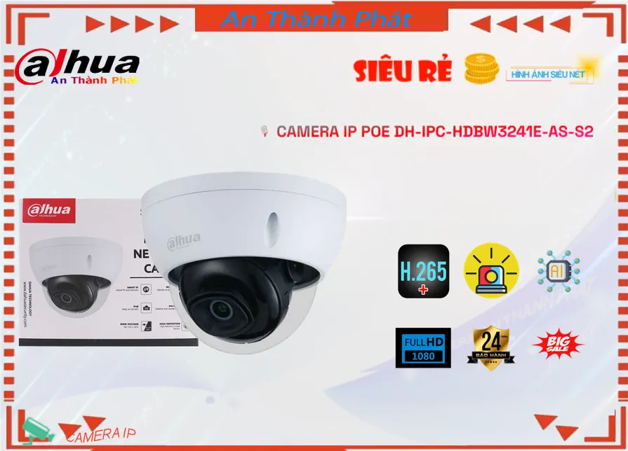 ✲ Camera IP POE cấu Hình Tính năng phát hiện người bằng công nghệ AI Dahua DH-IPC-HDBW3241E-AS-S2 Mẫu Đẹp ✲ Camera IP POE cấu Hình Tính năng phát hiện người bằng công nghệ AI Dahua DH-IPC-HDBW3241E-AS-S2 Mẫu Đẹp